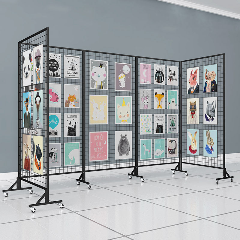 Folding grid display painting exhibition studio kindergarten works exhibition mobile iron art multi-functional art exhibition storage