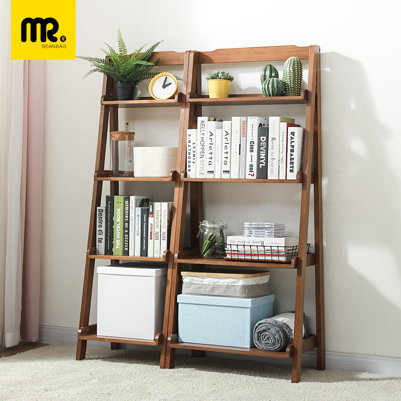 Solid wood bookshelf shelf landing in wind easy bookcase Northern European ladder shelf living room bedroom small