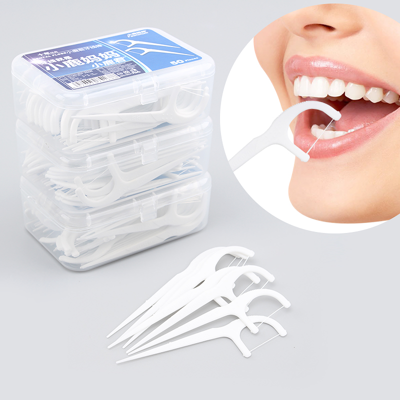 Deer mother high-strength dental floss stick dental care flossing interdental arch toothpick flat line 50 boxes