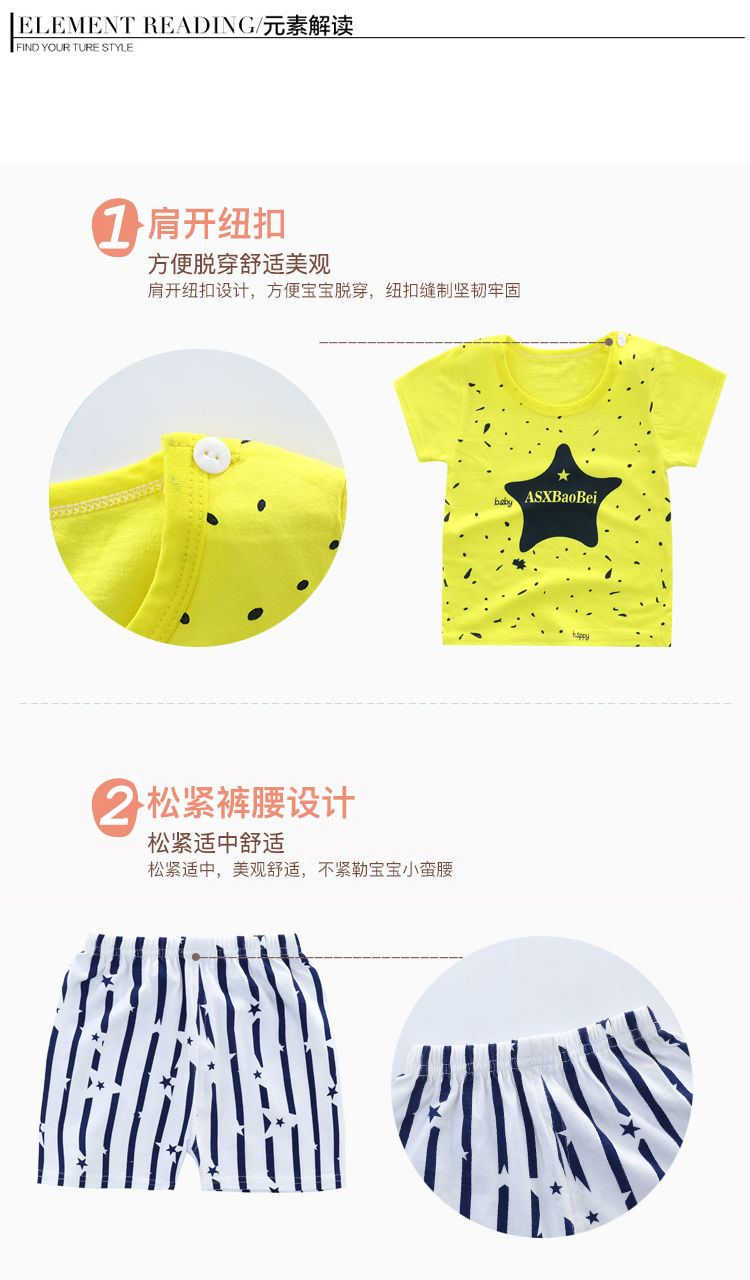 Mùa hè mới bé quần short cotton ngắn tay phù hợp với bé trai và bé gái Áo thun ngắn hai bộ cho bé sơ sinh 0-3-5 tuổi cửa hàng quần áo trẻ em