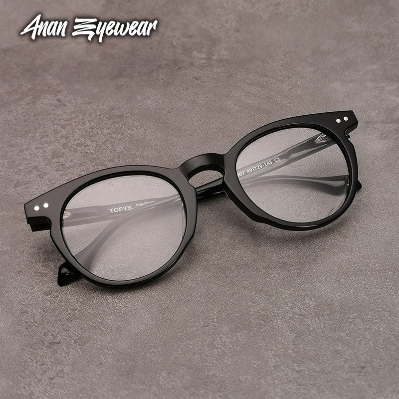 Japanese handmade glasses frame male vintage art plate round frame large face near-view frame female anti-blue eye frame