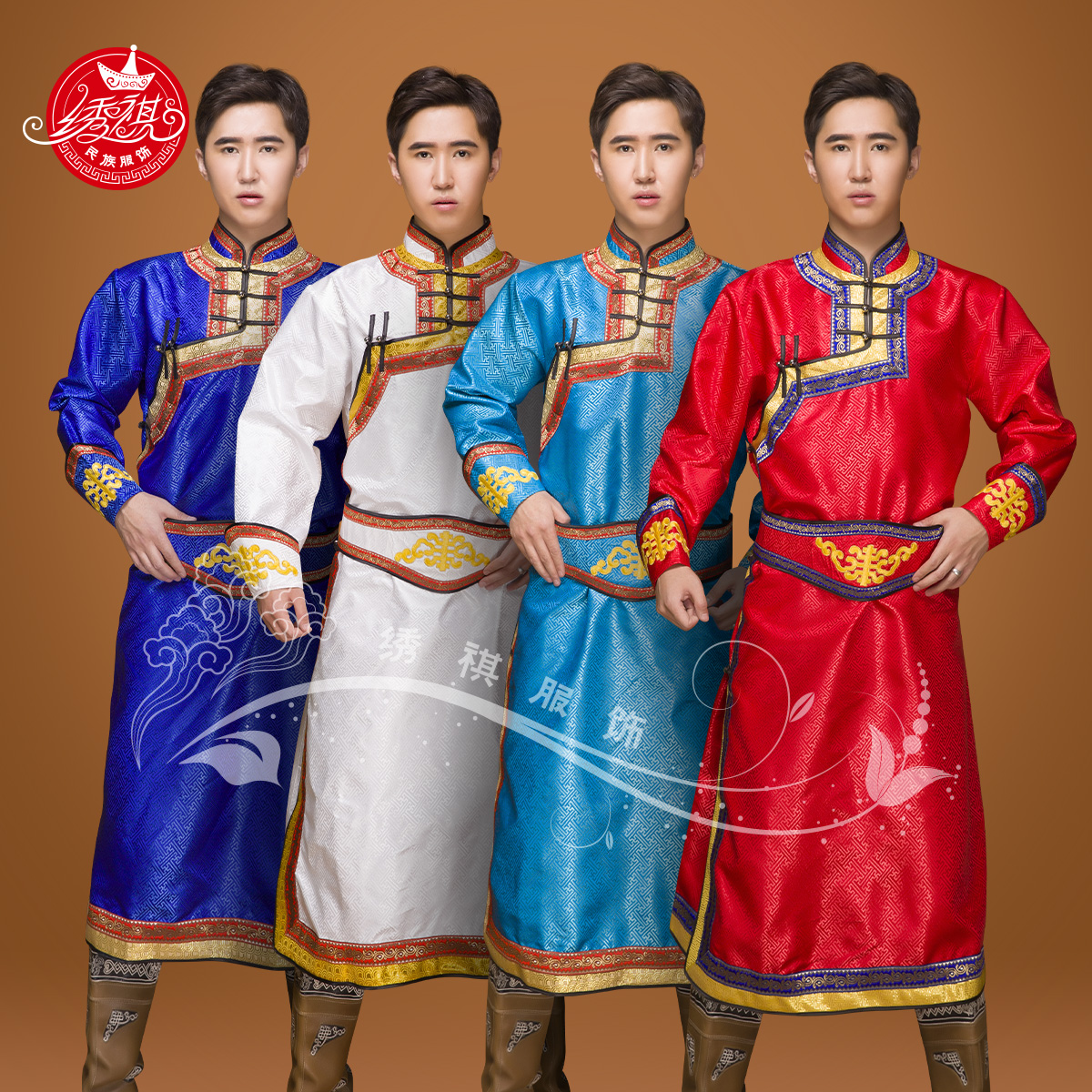 Mongolian clothing new four-color men satin Mongolian robes national costumes performance dance clothing men's four colors