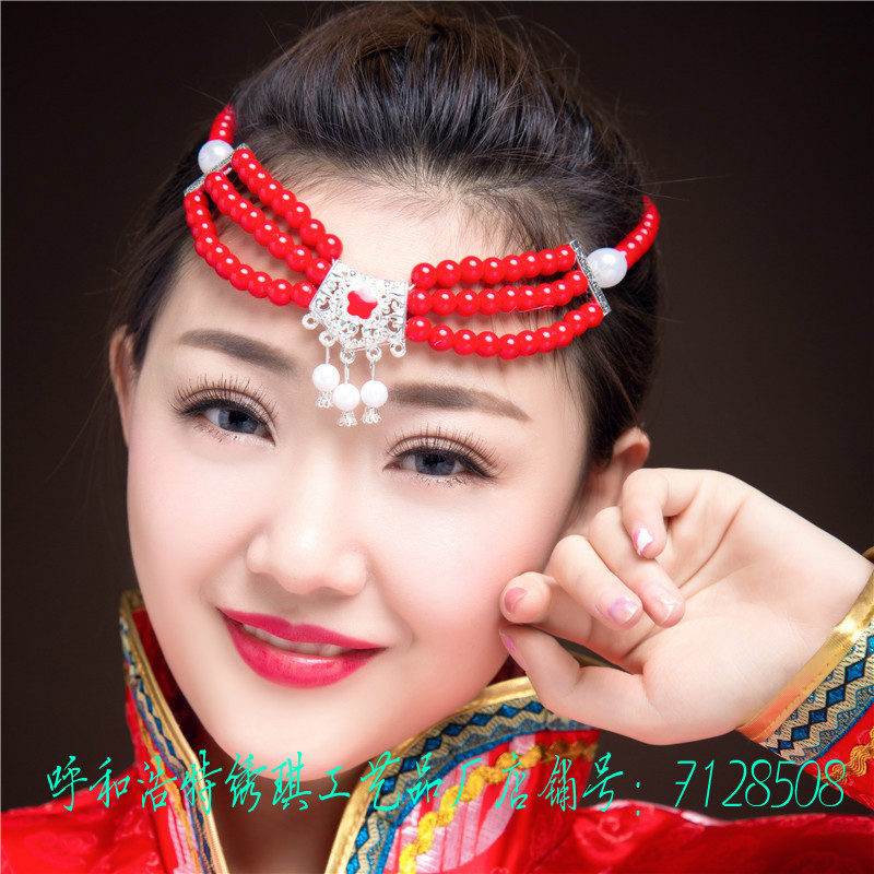 Mongolian headdress women's new Mongolian dance performance headgear handmade beaded headdress folk dance headgear