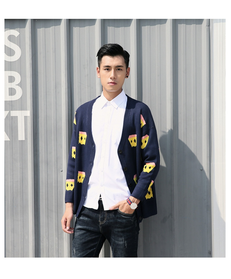 2017 áo len cardigan áo giấy túi người hoa mẫu thời trang Anh áo len cá tính xu hướng quần áo nam - Cardigan áo len nam cổ tim
