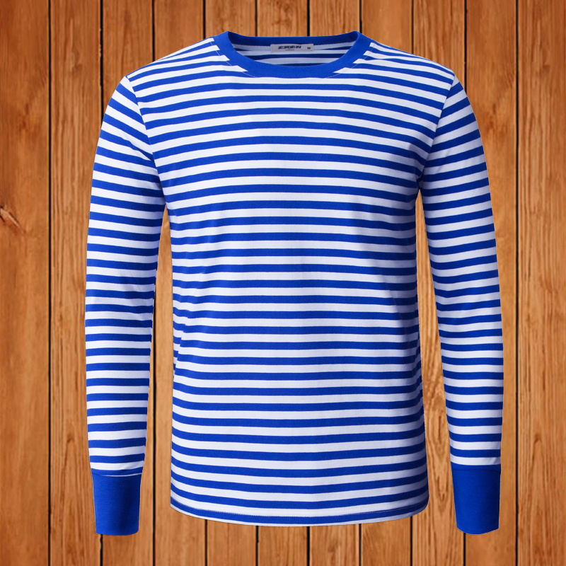 Old-Fashioned Sea Soul Shirt Men's Long-Sleeved T-Shirt Round Neck Retro Blue and White Stripesd Sailor Suit Top Bottoming Shirt Spring & Fall Trbottomy