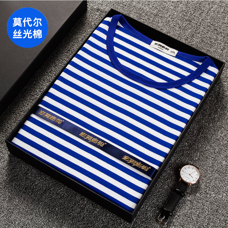 Silk-Gloss Cotton Sailor Shirt for Men, Striped Short-Sleeve T-Shirt, Modal Crew Neck Navy Shirt, Half-Sleeve Sailor Uniform, Couple Outfit Silk-Gloss Cotton Sailor Shirt for Men, Striped Short-Sleeve T-Shirt, Modal Crew Neck Navy Shirt, Half-Sleeve Sailor Uniform, Couple Outfit