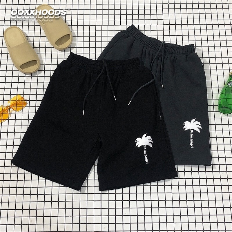 Coconut Gothic Angel Angel Pure Cotton Five-Point Pants Black Low-Key Personalized Casual Sports Pants Palm Palm Coconut Gothic Angel Angel Pure Cotton Five-Point Pants Black Low-Key Personalized Casual Sports Pants Palm Palm