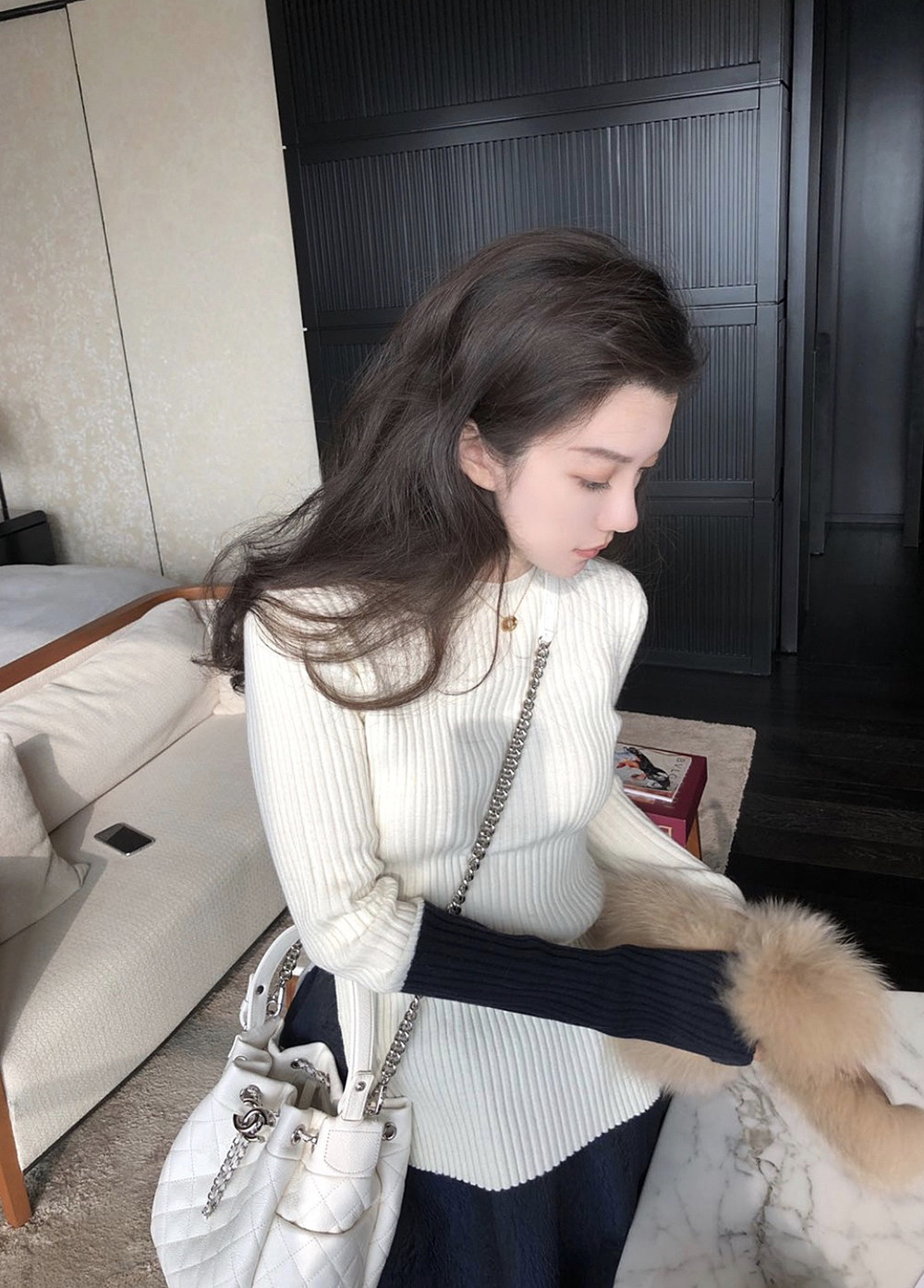 THE HANDLE Color-block pullover sweater women's winter wool bottoming shirt slim-fit inner sweater length