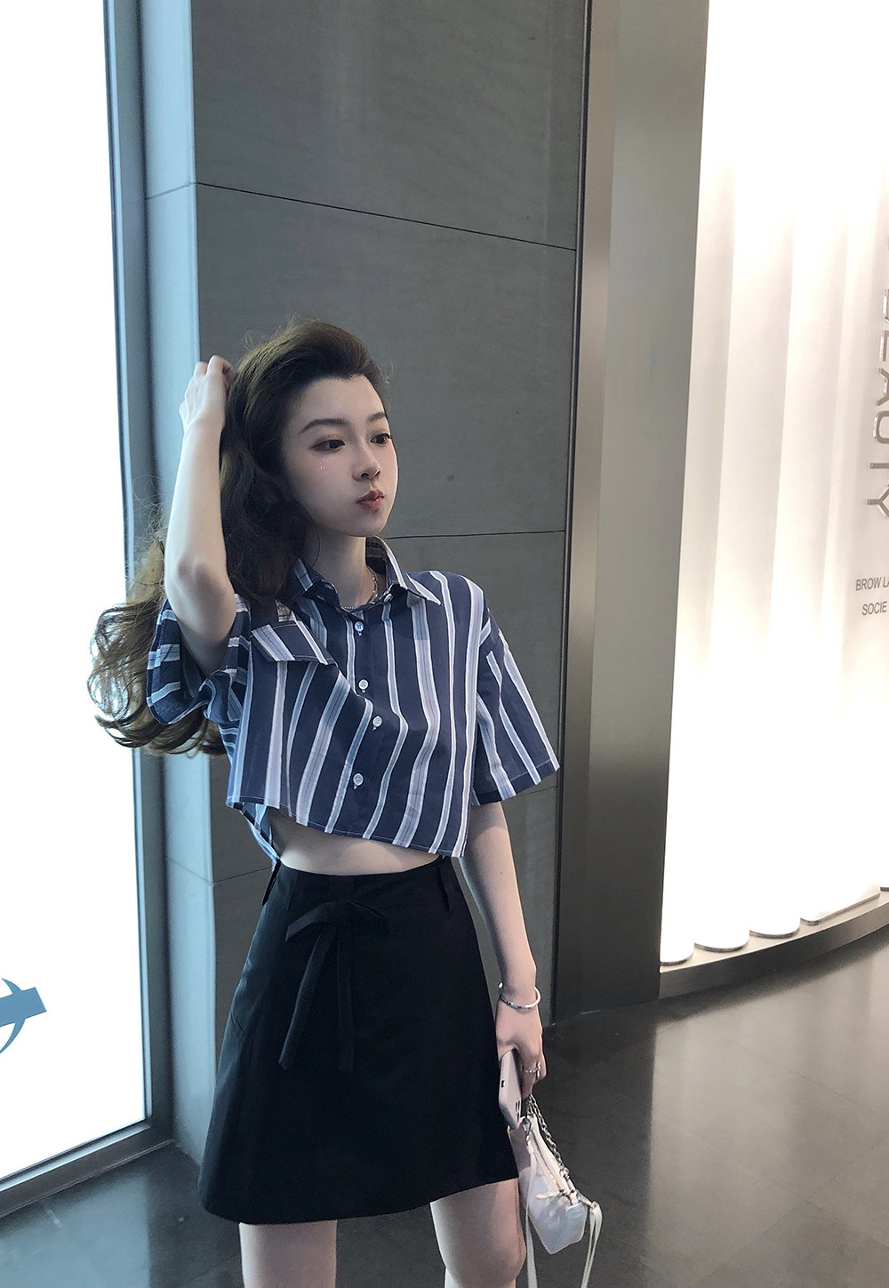 The Handled noble teenage girl Independent sweetheart set bm short sleeve shirt design half body short dress Two sets