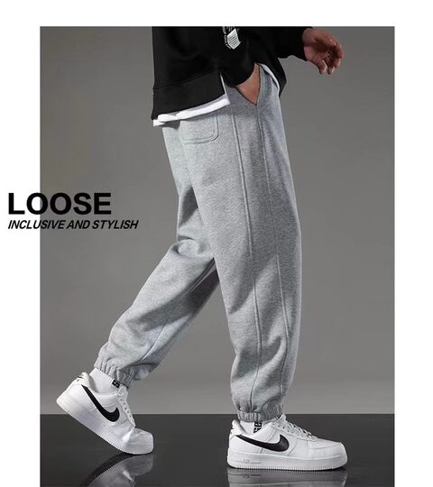 Men's Premium Sports Pants, New Spring/Summer Casual Slim-Fit Cropped Pants, Loose Sweatpants, Fleece-Lined Long Pants for Autumn/Winter