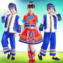 Children Achang ethnic costumes dance costumes Tu performances kindergarten chorus Menba stage performance