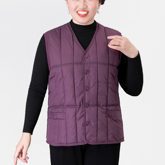 200Jin [Jin is equal to 0.5kg] Middle-aged and elderly women’s thickened vest, down cotton waistcoat, loose plus fat, plus size cotton vest for autumn outer wear