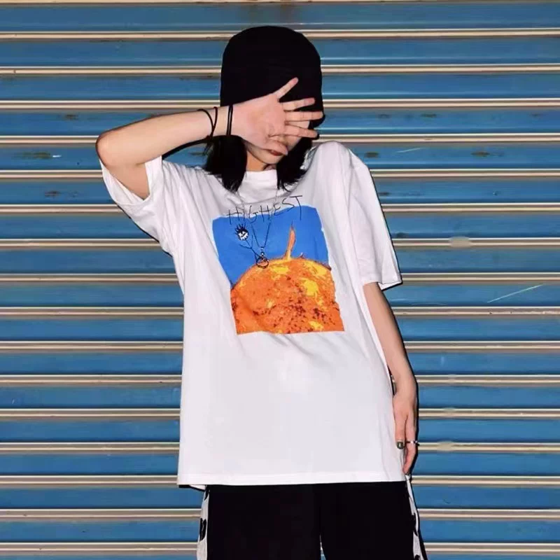Мужская и женская футболка с коротким рукавом, свободного кроя, летняя, ♪ Travis Scott TS совместная модель Burger CPFM Character, полурукав