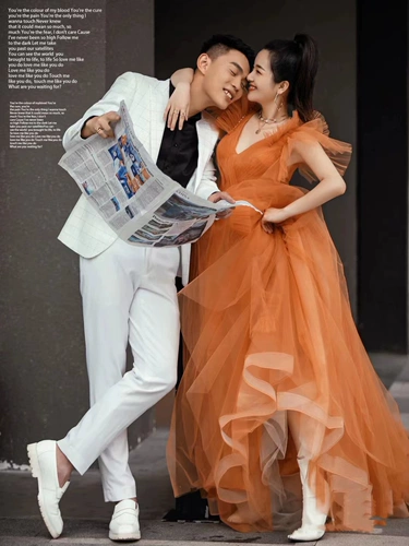 Оранжевое свадебное платье, французский стиль