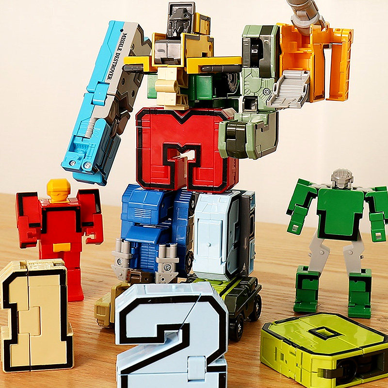 Children's car variant King Kong team digital deformation robot building block toy genuine combination set boy