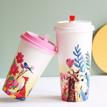 500 700ml matte double-coated net red paper cup disposable milk tea cup coffee hot and cold drink packed cup thick