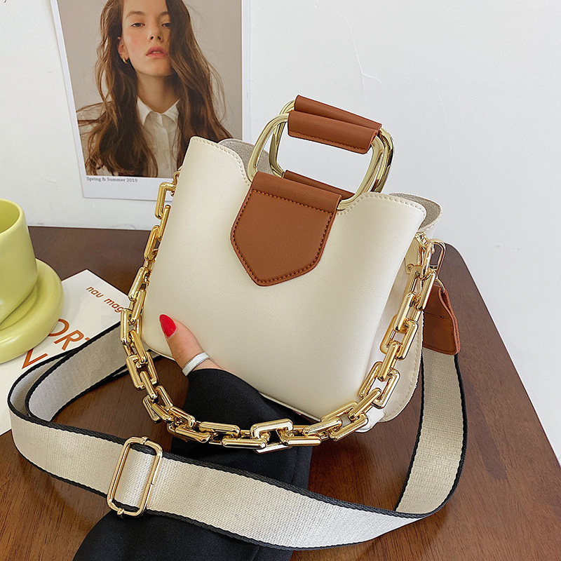 Wide Shoulder Strap Texture Chain Shoulder Messenger Bucket Bag Wholesale Nihaojewelry display picture 1