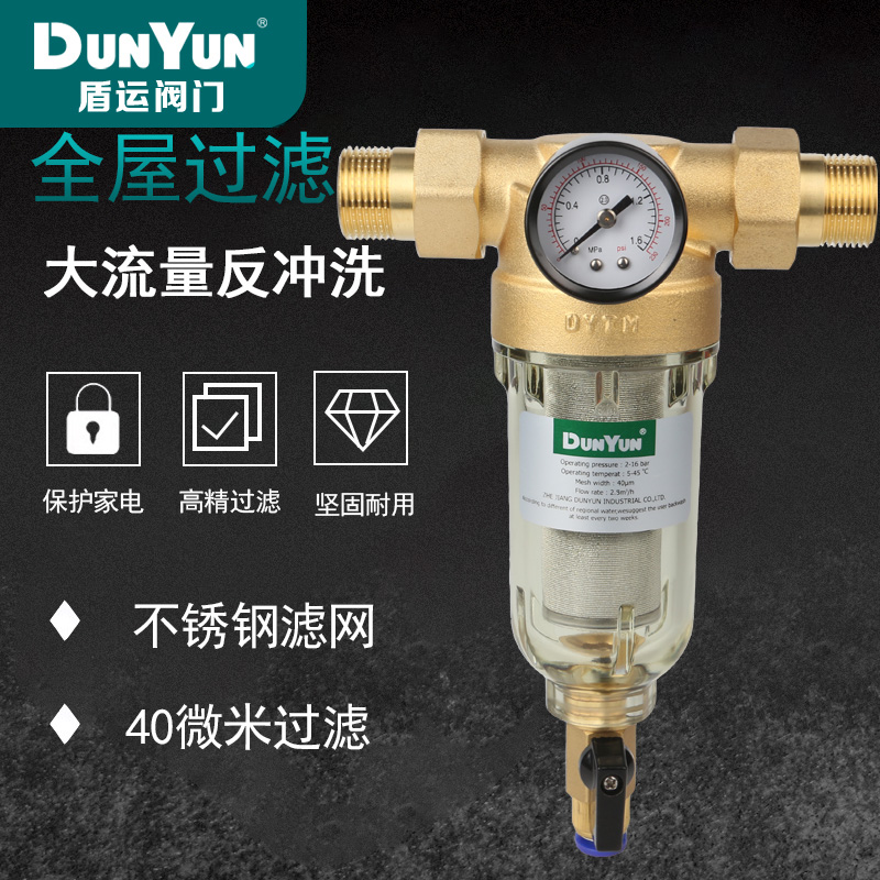 Shield brass front filter All-house household with large flow backwashing and removal of scaling tap water purifier
