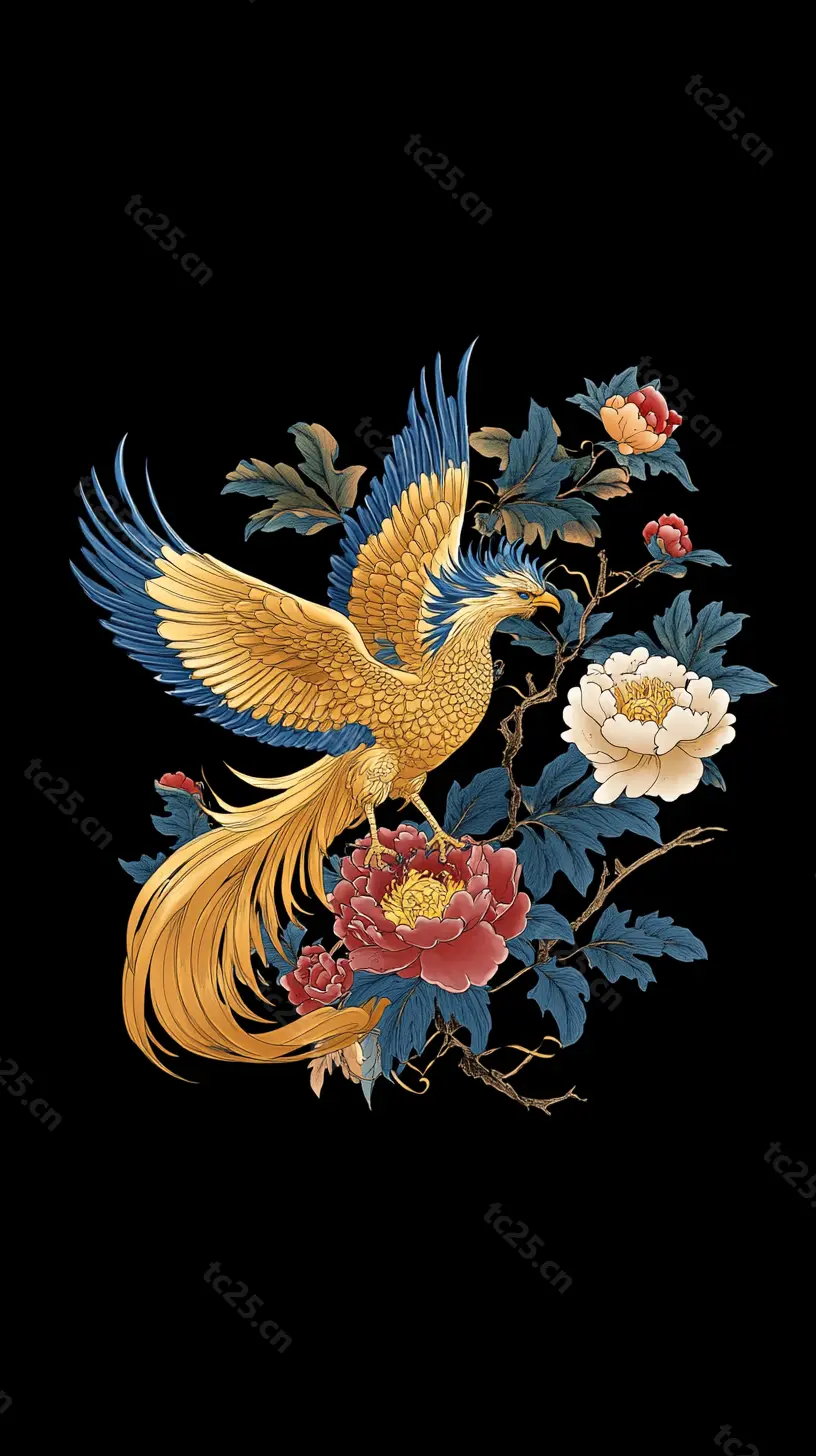 凤舞九天金色凤凰翔空midjounney提示词stable-diffusion-pormpt-天城私塾