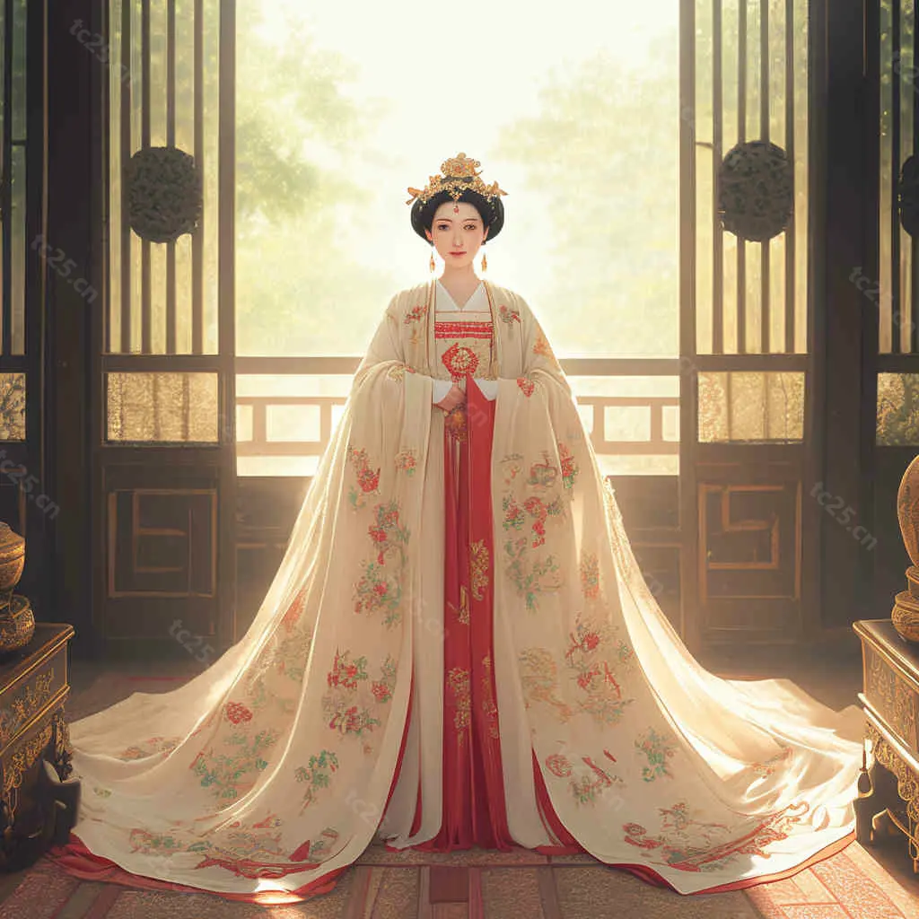 图片[7]-红金华服少女扇舞迎春midjounney提示词、stable-diffusion-pormpt-天城私塾