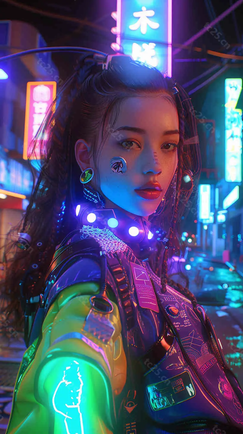 霓虹辉映下科技女战士midjounney提示词、stable-diffusion-pormpt-天城私塾