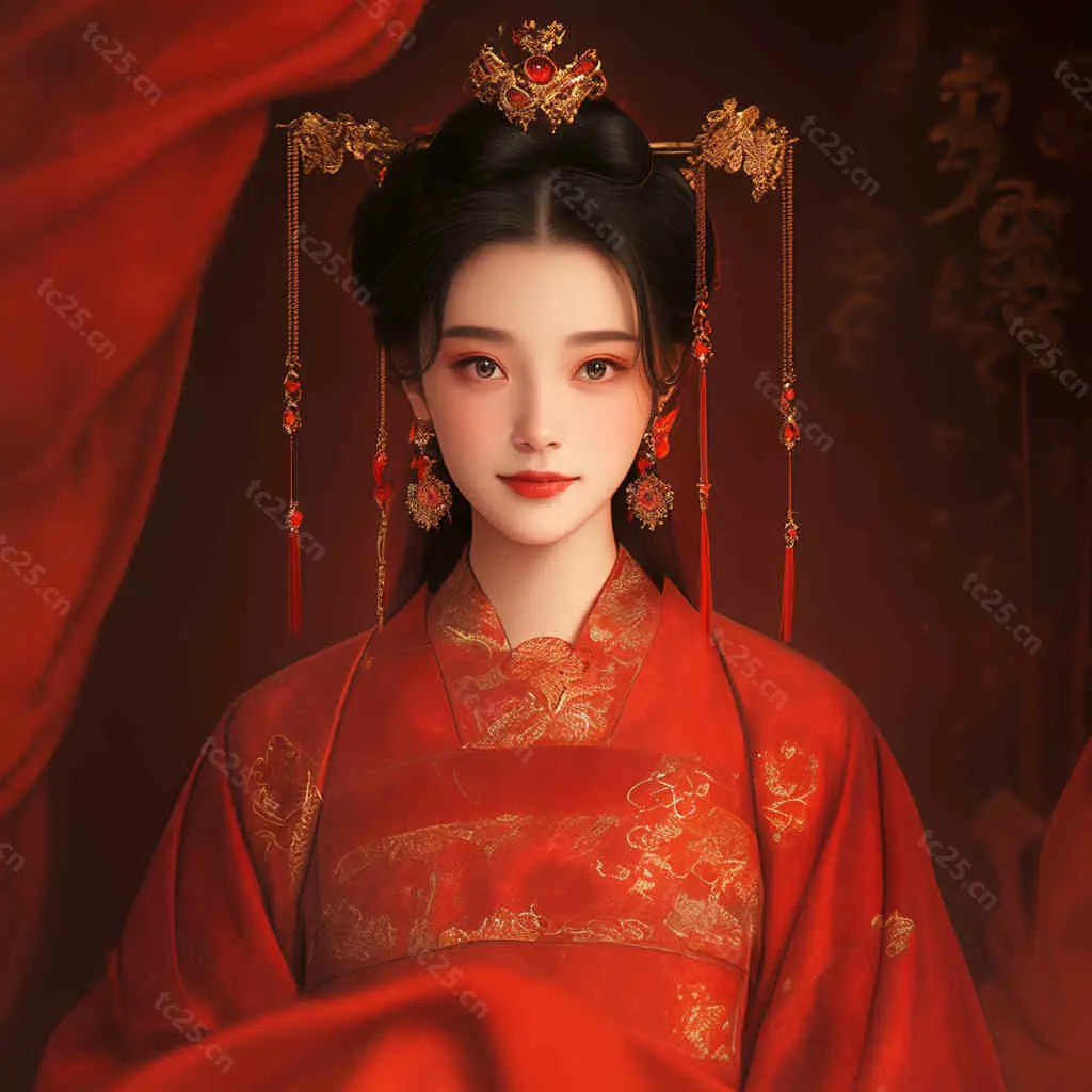 图片[6]-红金华服少女扇舞迎春midjounney提示词、stable-diffusion-pormpt-天城私塾