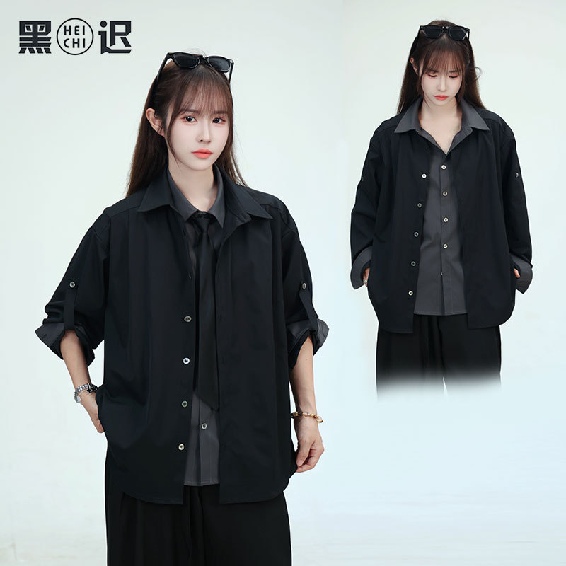 Hei Chi Original Fake Two-Piece Suit Shirt for Men and Women, High-End Dk Uniform Style, Niche Korean-Style Jacket, Trendy Men's Wear