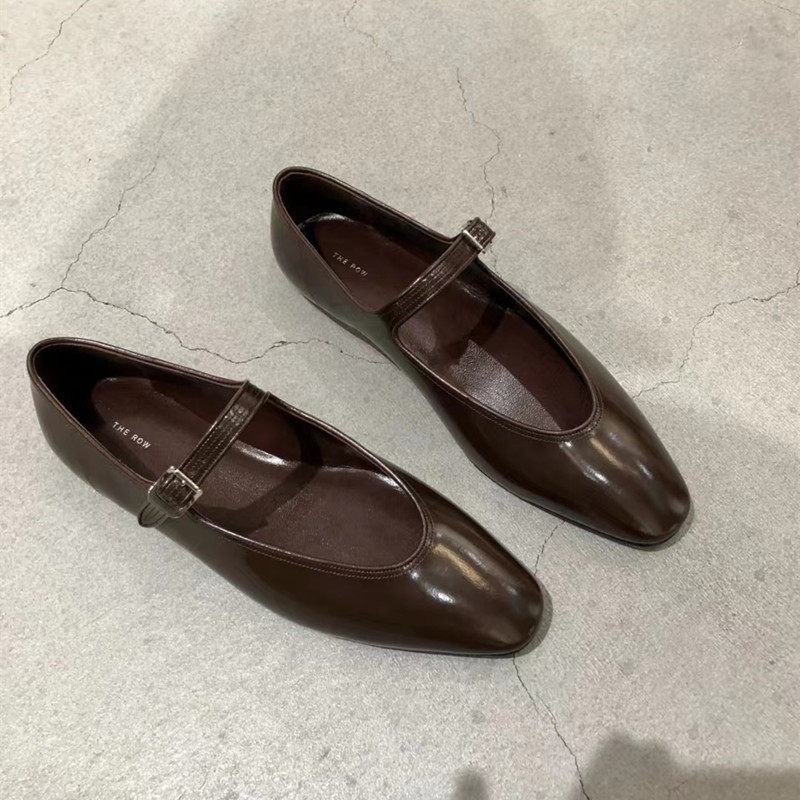 Small crowdThe * Row full genuine leather Mari rare shoes Soft leather Soft bottom comfort women's shoes French style retro flat single shoe woman