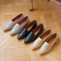 Pure fidelity Julia Heuer leather pointed toe loafers niche retro one pedal comfortable flat shoes