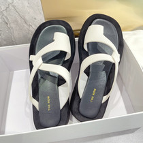 Ultra-light~The*row new outdoor comfortable and fashionable leather cross-strap thick bottom open-toe flip-flops women
