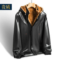 ໂສ້ງຫນັງຜູ້ຊາຍ velvet thickening loose oil-proof and waterproof clothes driving equipment winter warm leather jacket pants pants suite