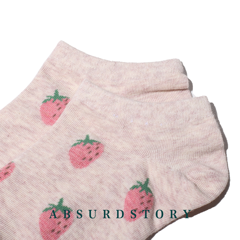 Vớ kết hợp dâu tây vớ vớ vô hình vớ thuyền cotton nhỏ tươi phụ nữ thấp để giúp vớ nông - Vớ sợi tre tất lười