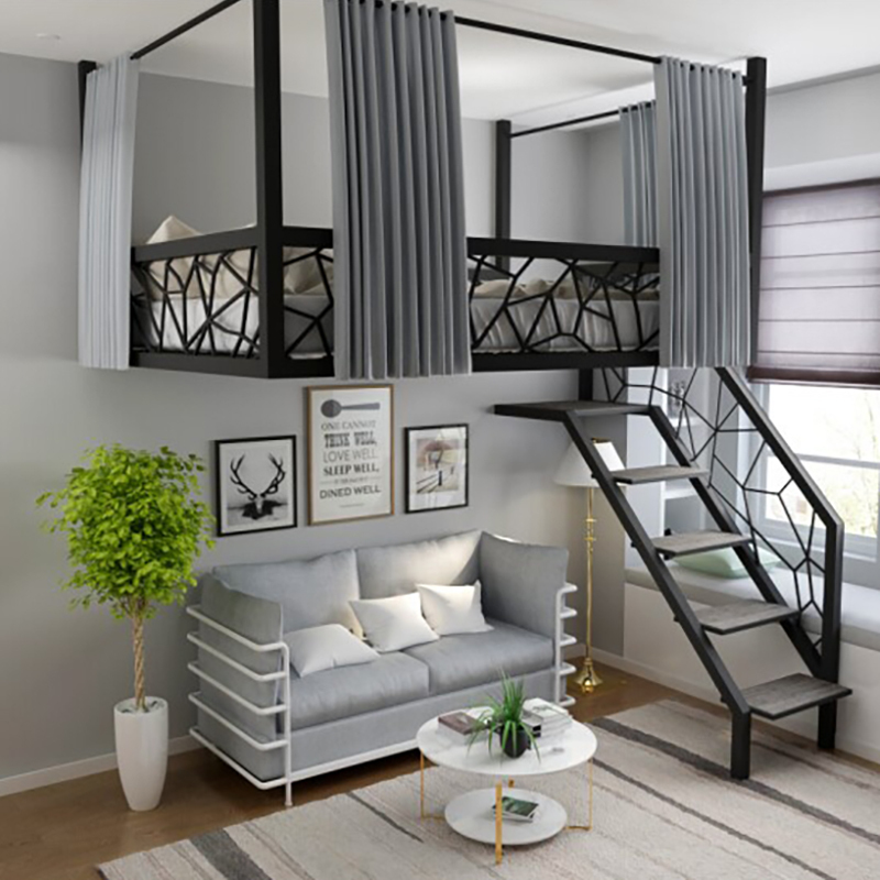 Minimalist Loft-Style Hanging Bed, Iron Art Suspended Bed for Second Floor, Small Apartment Elevated Bed