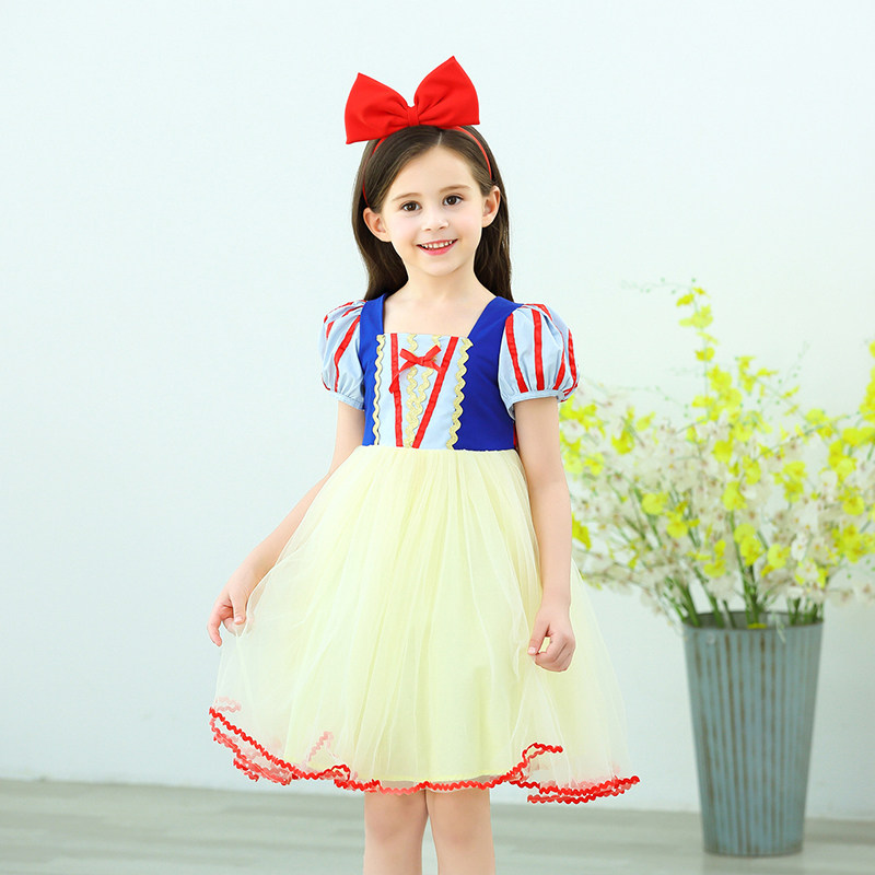 White Snow Princess Dress Girl Summer Dress 2019 New Foreign Pie Children's Dress Birthday Show Children Dress Girl Foreign Dress
