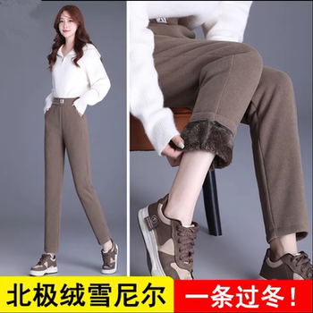 加绒加厚裤子女新款2024爆款秋冬季高腰小脚裤中年保暖直筒哈伦裤