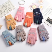 Childrens gloves winter boy 5-15-year-old boy middle child girl plus velvet thickened five fingers warm riding finger