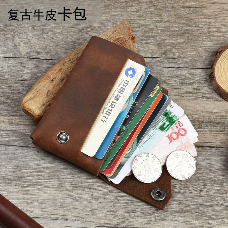 Retro Crazy Horse Leather Handmade Card Holder Leather Women's Small Simple Lightweight Business Card Holder Men's Credit Card Holder Creative