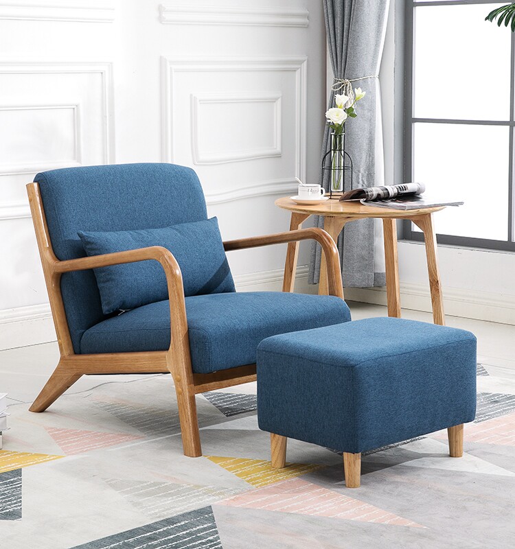 Lazy sofa Nordic solid wood single small sofa balcony bedroom living room room study simple leisure chair