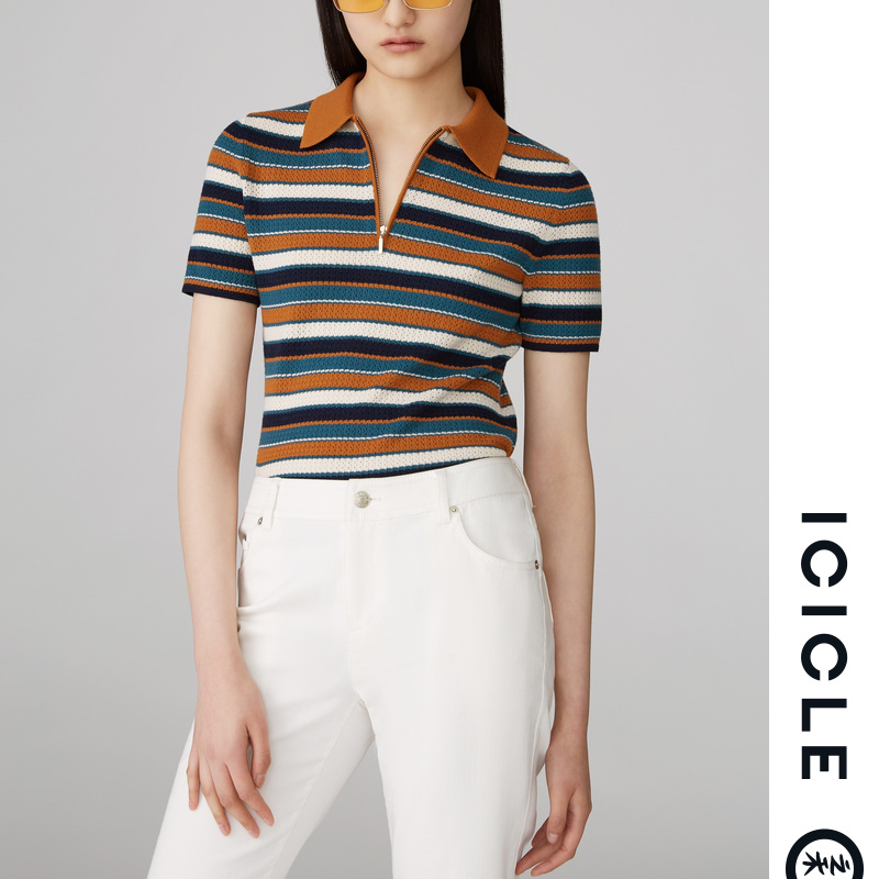 ICICLE Wo WOMEN's VINTAGE STRIPED KNITTED SHORT SLEEVE AAAC219B41581A