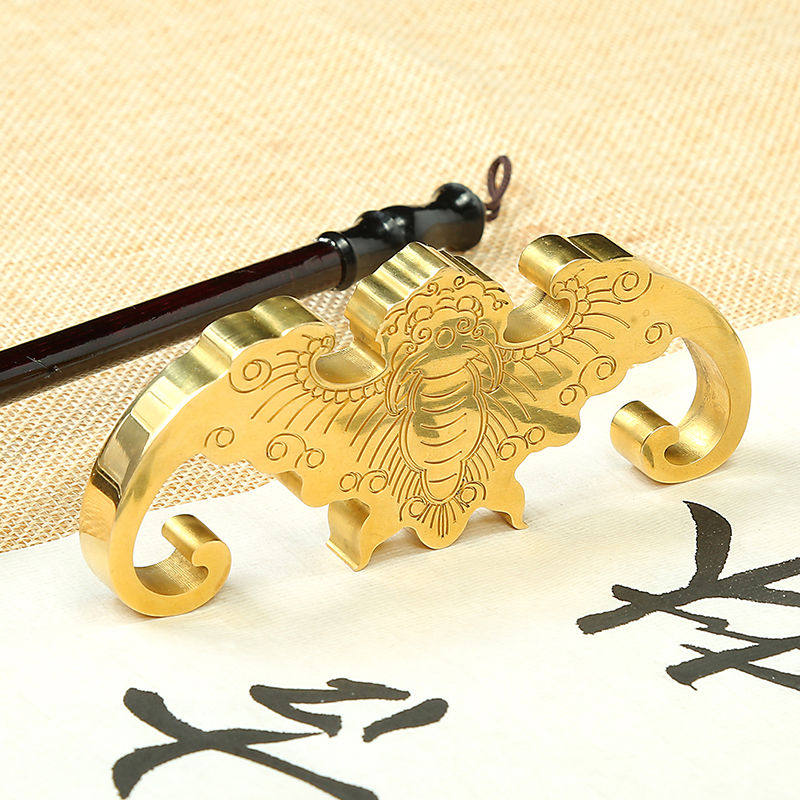 秦蔵「塗金銅書鎮　鶏頭紐印台」 秦蔵六 塗金銅書鎮 鶏頭紐印台