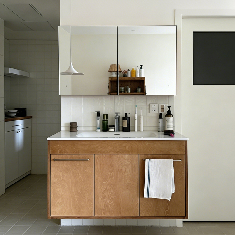 Wooden-Style Bathroom Cabinet with Integrated Ceramic Basin, Washbasin, and Vanity, Imported from Russia, with Marine Board Combination