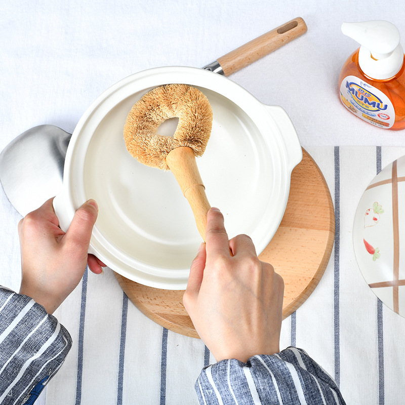 Coconut brush does not touch the pot wood handle pot wash brush cleaning brush pot bowl dish brush degreasing brush long handle brush