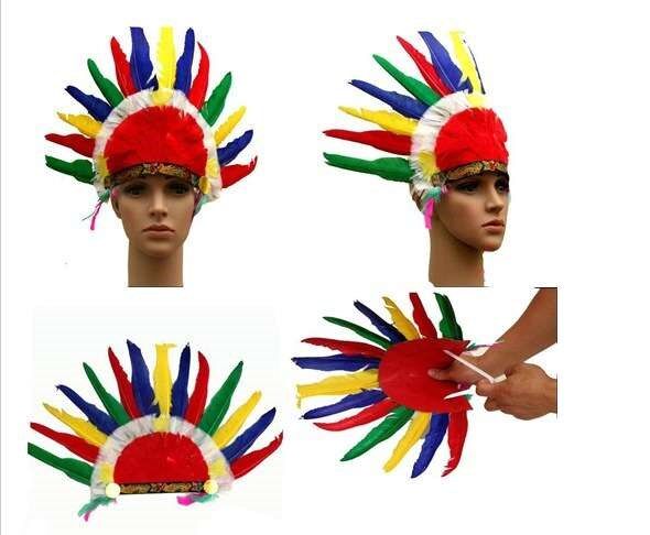 African drum performance headwear Halloween Chief feather head Decorated Wild Man Feather head Decorated Wild Indian Hat
