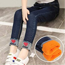 Girl one plus velvet pants autumn and winter 5 jeans 6 big children Winter thickening ten-year-old girl base 9 foreign gas 8