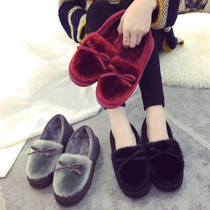 Cotton slippers women's winter warm plus velvet padded Mao Mao shoes non-slip root bean shoes home flat lazy drag