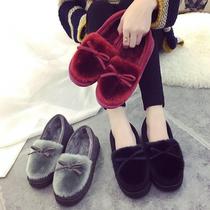 Cotton slippers womens winter warm velvet thickened hairy shoes Non-slip bag root bean bean shoes Household moon shoes lazy drag