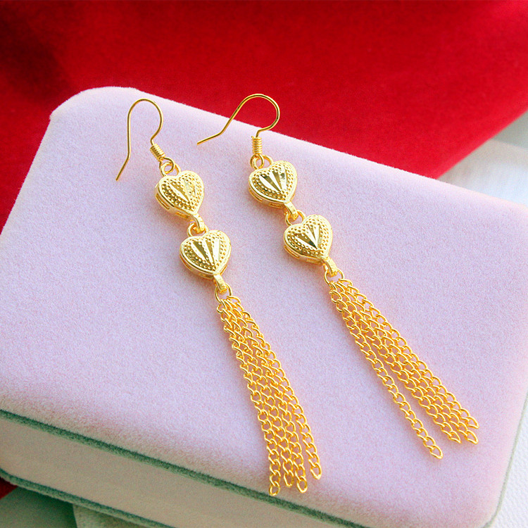 Inner and outer homoeroy Vietnamese sandgold ear necklace with thin lengthened earrings heart-shaped noble atmosphere plated gold leaves