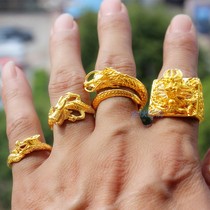 High quality plated gold ring mens atmospheric faucet Dragon King living mouth for a long time does not fade Lucky wide face abacus blessing word