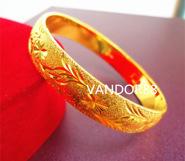 Earth Haute Gold Sarkin Plated Gold Bracelet 15MM Wide Face Solid High Up Bride Wedding Hand Decorated Frosted Snap