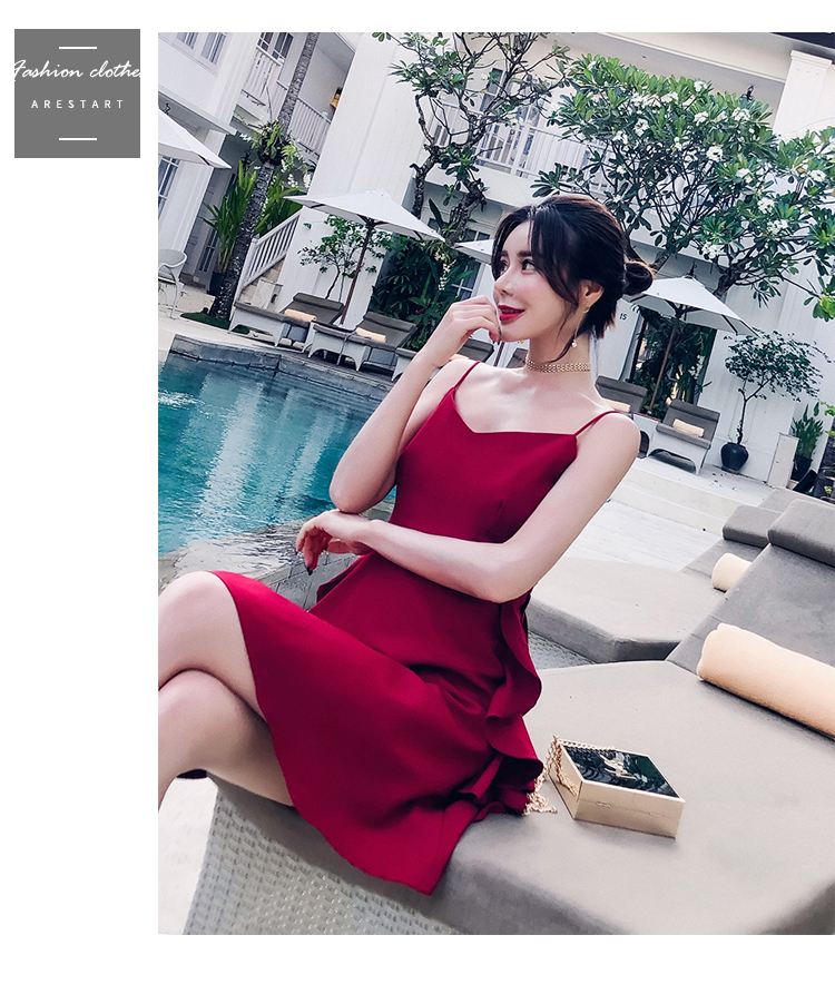 VK旗艦店 韓系時尚氣質側邊木耳邊細肩帶無袖洋裝